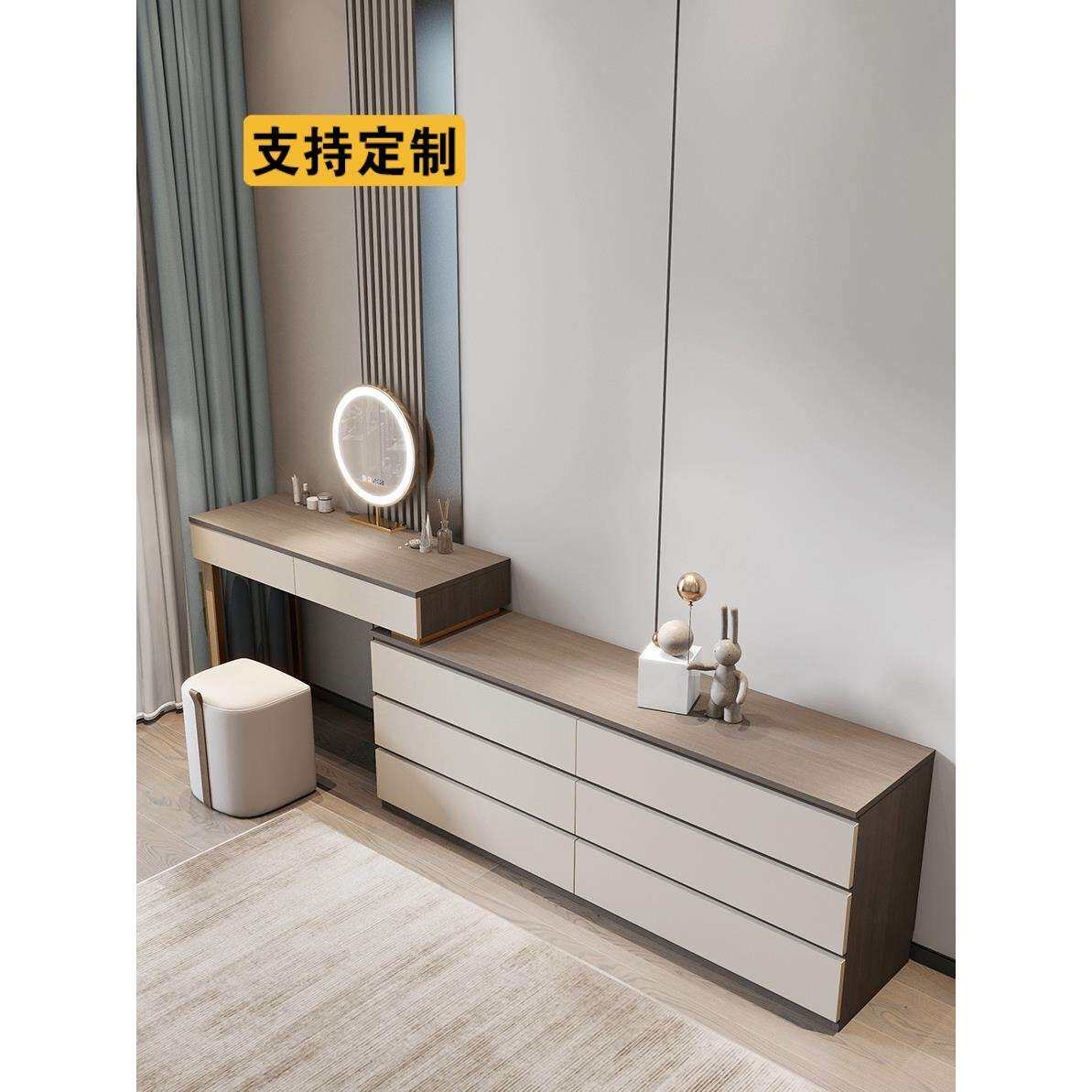 梳妆台斗柜一体卧室床尾收纳柜实木书桌电视柜组合储物房间化妆柜