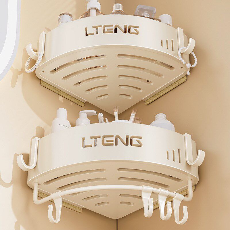 蓝速卫生间浴室三角置物架免钉壁挂式厕所洗手间墙转角奶白收纳架