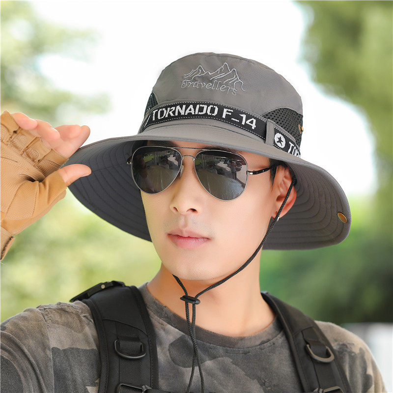 遮阳帽子男夏天钓鱼帽户外防晒太阳帽大帽檐透气夏季男士潮渔夫帽