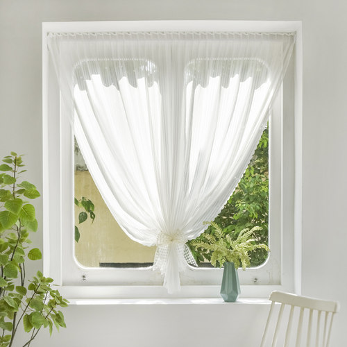 窗帘免打孔安装纱帘透光不透人自粘式飘窗纱帘防晒魔术贴白百叶纱