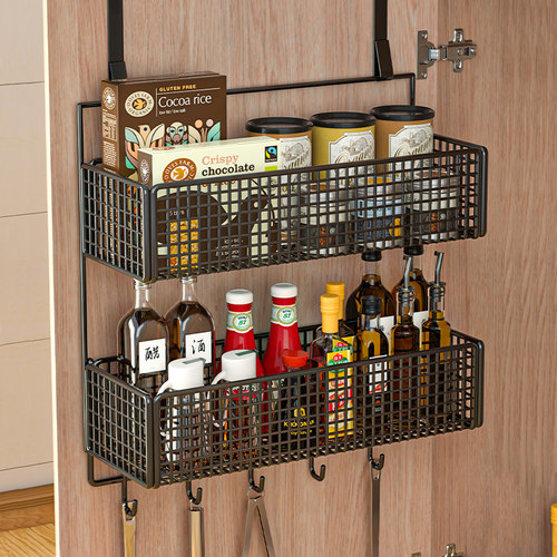 厨房柜门内侧置物架收纳盒壁挂挂钩保鲜膜袋橱柜门挂篮神器收纳架