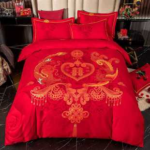 新款 百子图四件套全棉纯棉红色结婚婚庆加厚磨毛床单W被罩双人床