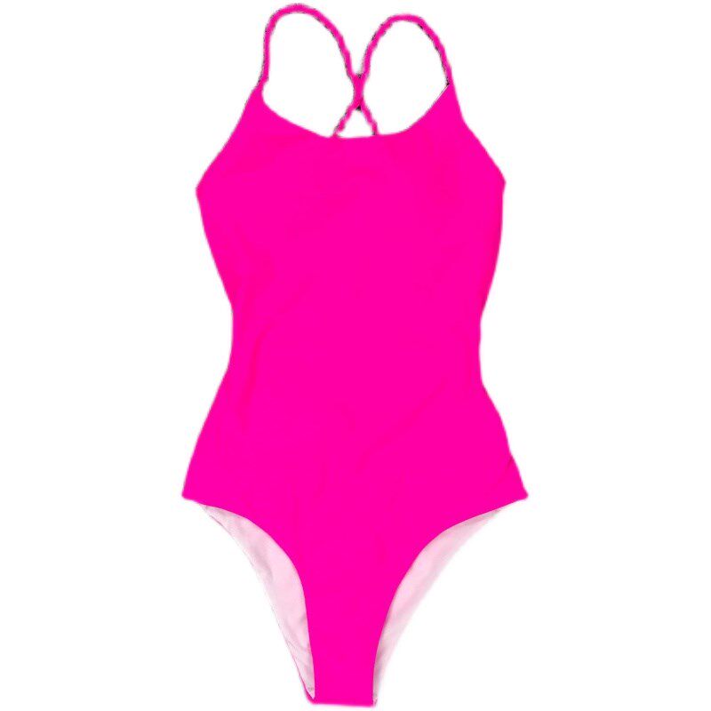 性感露背遮肚显瘦连体泳衣编织细绳一体式三角比基尼女士温泉泳装