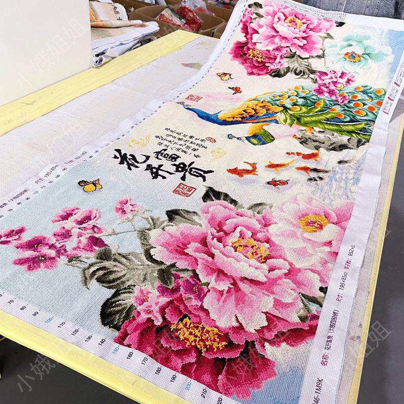 花开富贵十字绣成品不带框纯手工出售已绣好2025新款客厅高端孔雀