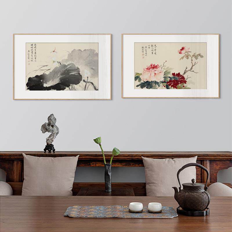 恽寿平餐厅新中式丝绸装饰画饭厅兰花工笔国画中国风花卉简约壁画