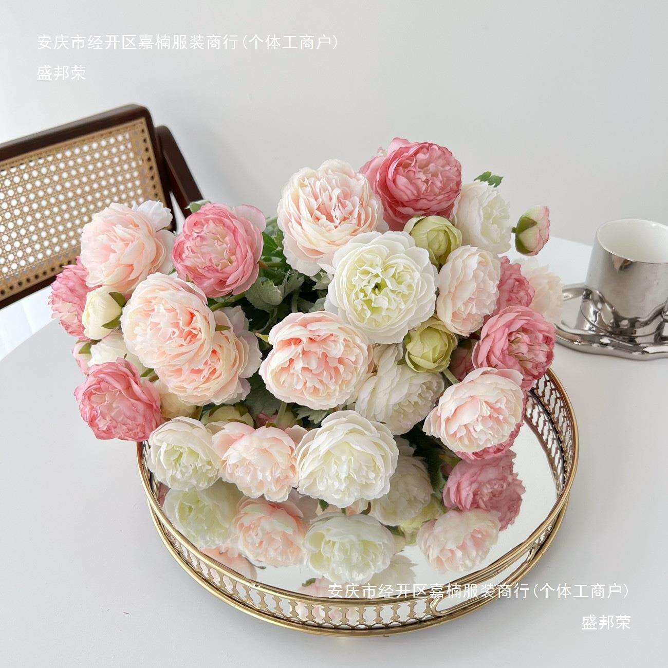 盛邦荣洋花束客厅牡丹花装饰品插花摆件花艺餐桌花假花露