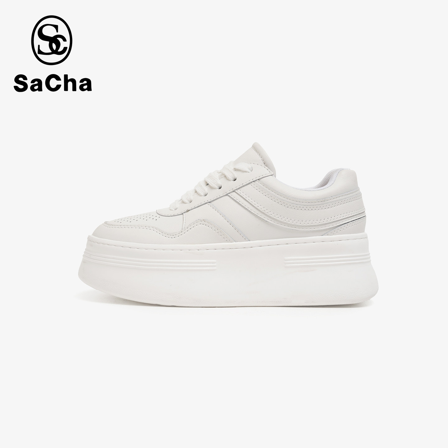 【小西专属】SACHA四季厚底松糕系带休闲小白鞋BTSP-G323,女鞋,休闲板鞋,淘宝优惠券,粉丝福利购,淘宝优惠卷
