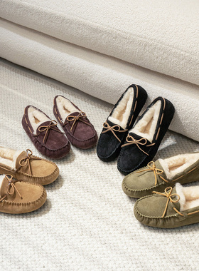 【大L外贸专享】SACHA品牌加毛加厚蝴蝶结系带豆豆鞋BTHY-W5612