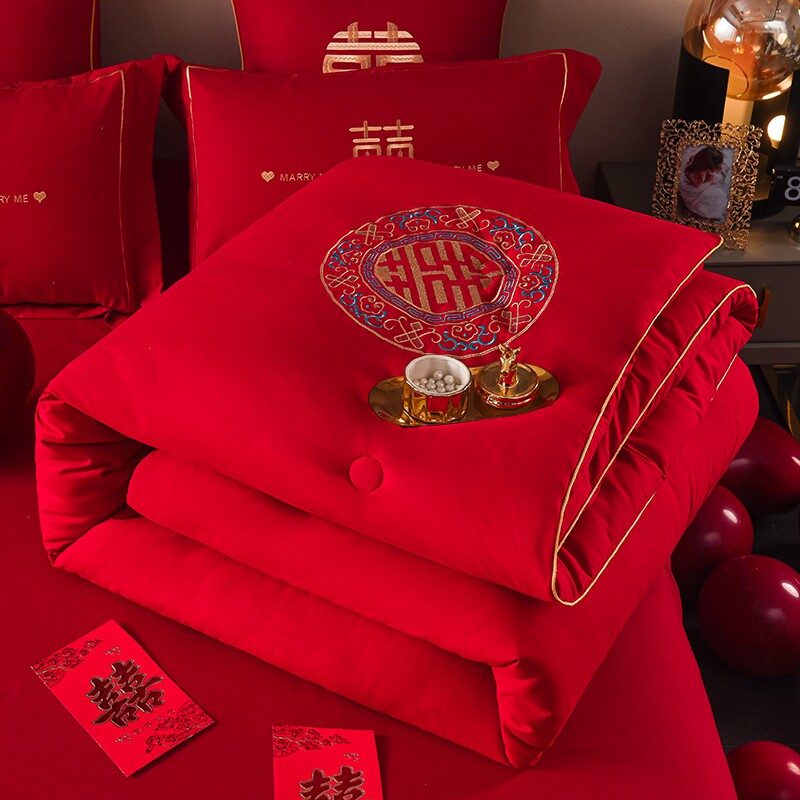 大红色结婚女方陪嫁婚庆喜被双人大豆被子四季通用夏凉被加厚10斤
