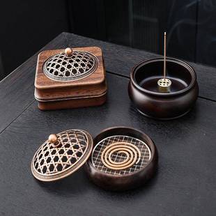 胡桃木茶道香炉家用沉香香料香薰炉香插线 线香底座小檀香盘香架