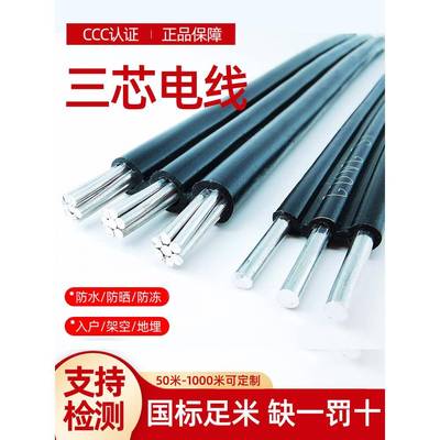 三芯电线铝线国标铝芯6 10 16平方户外铝电线架空三相铝电缆线3芯