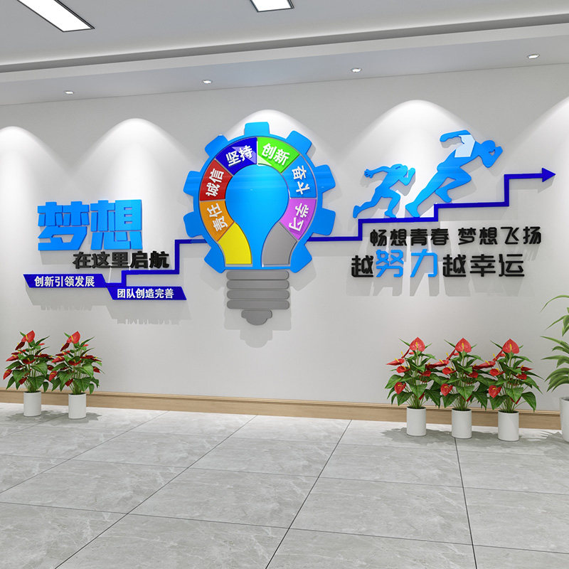 创意企业文化墙布置公司形象办公室墙面装饰团队励志墙贴纸3d立体