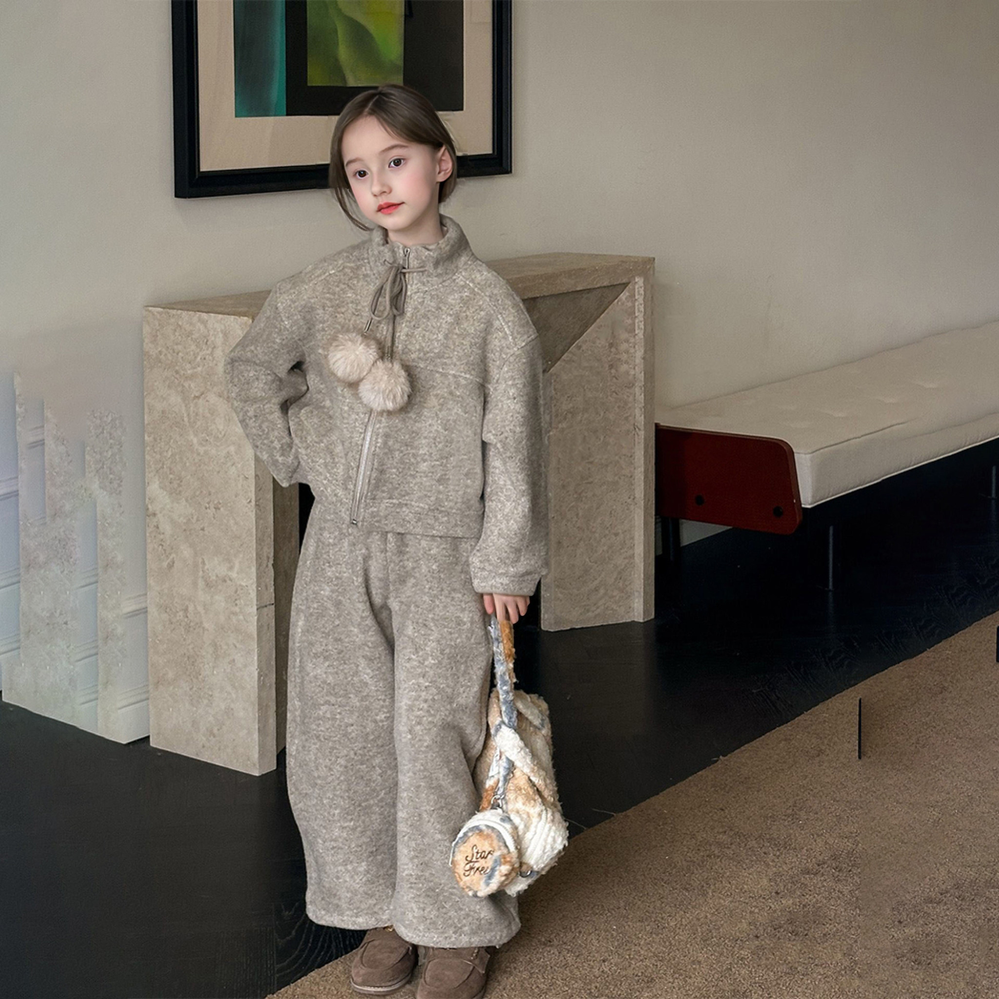 【加绒】儿童冬季韩版童装 女童加厚休闲卫衣套装 宝宝保暖两件套