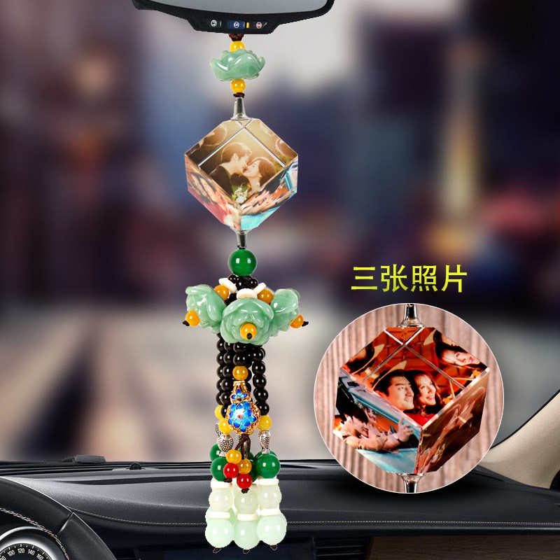 莲花汽车挂件后视镜挂饰照片定做水晶车挂车内饰品相片定制魔方