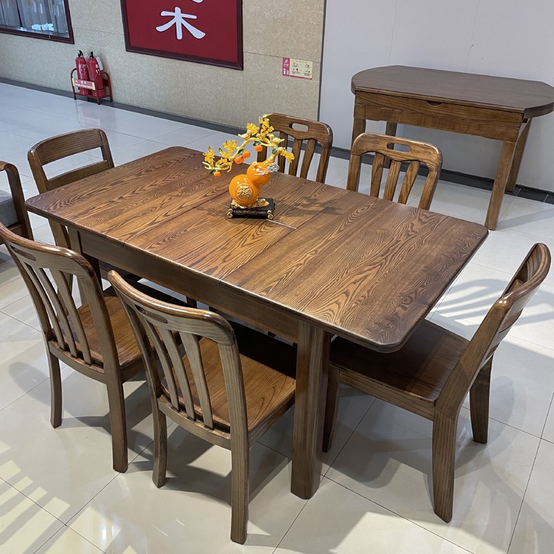 全实木餐桌椅木合水曲柳实桌椅原组长方形餐桌餐木伸缩折叠餐桌椅