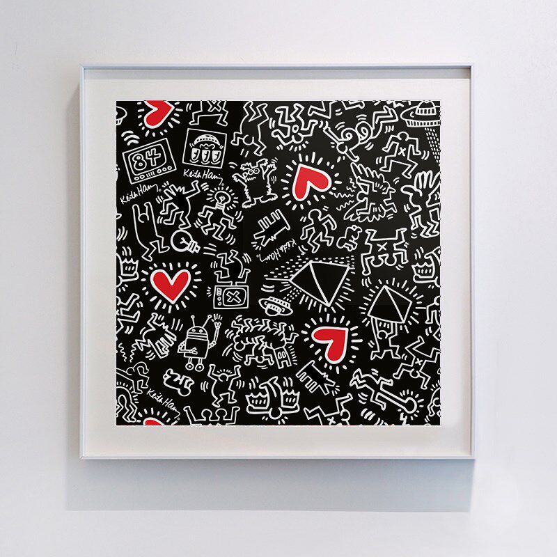 凯斯哈林版画潮流时尚挂画波普艺术画饰代抽象装现墙黑白画画 心