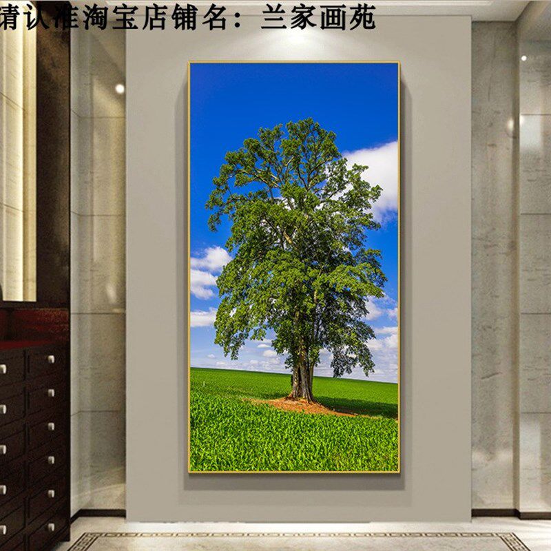 廊清玄关画绿色大树风景门进画走高墙万年青晶瓷画森林树木壁挂画