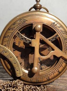 2023新款仿古铜罗盘怀表指南针家居装饰工艺品古玩收藏铜摆件