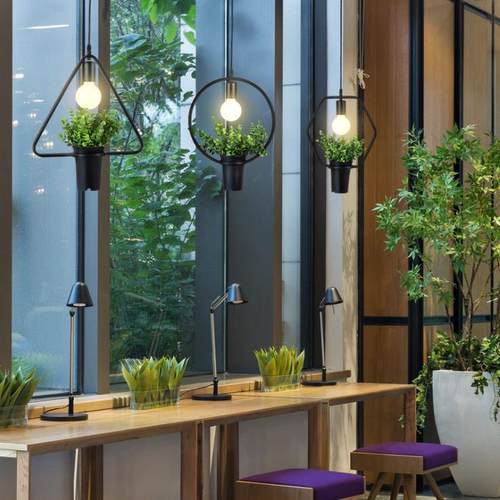 创意个性铁艺服装咖啡店餐厅橱窗阳台灯工业艺术植物吊灯