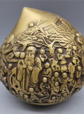 仿古铜器 古玩收藏黄铜寿桃铜器摆件黄铜百子祝寿摆件