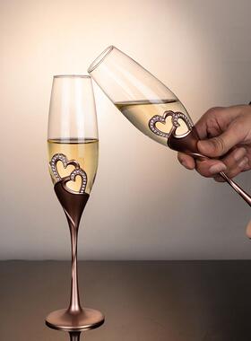 彩色婚庆爱心香槟杯ins生日聚会红色法式气泡酒杯套装礼盒装