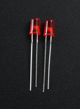 有边5MM圆头红发红LED红灯发光二极管F5红色高亮红光指示灯长脚