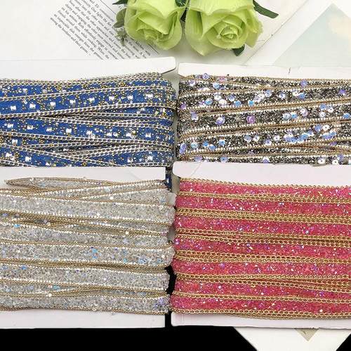 新款背胶花边珠链条碎钻花边辅料diy手工配饰品箱包鞋子发饰腰带