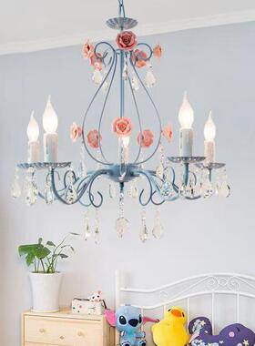 时尚地中海田园儿童房灯具蓝色浪漫个性卧室客厅灯饰铁艺水晶吊灯