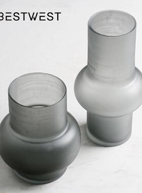 Best west 冷灰色水培玻璃花瓶摆件 ins家居软装样板间装饰品花器
