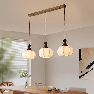 卧室灯中古侘寂风实木布艺吊灯创意灯笼主卧房间灯过道床头灯具