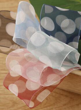 白色圆点丝带 diy手工蝴蝶结发饰服装礼帽花束包装带 双色圆点带