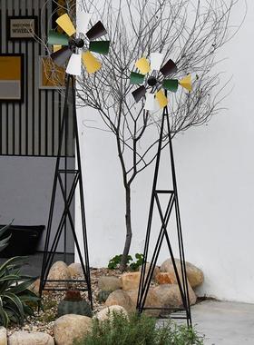 户外花园景观小品装饰旋转铁艺风车花架工艺品摆件庭院幼儿园造景