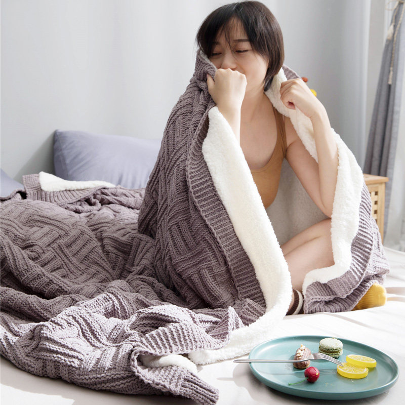 北欧风双人加绒毯子铺床办公室午睡毛毯单人宿舍学生加厚冬季保暖