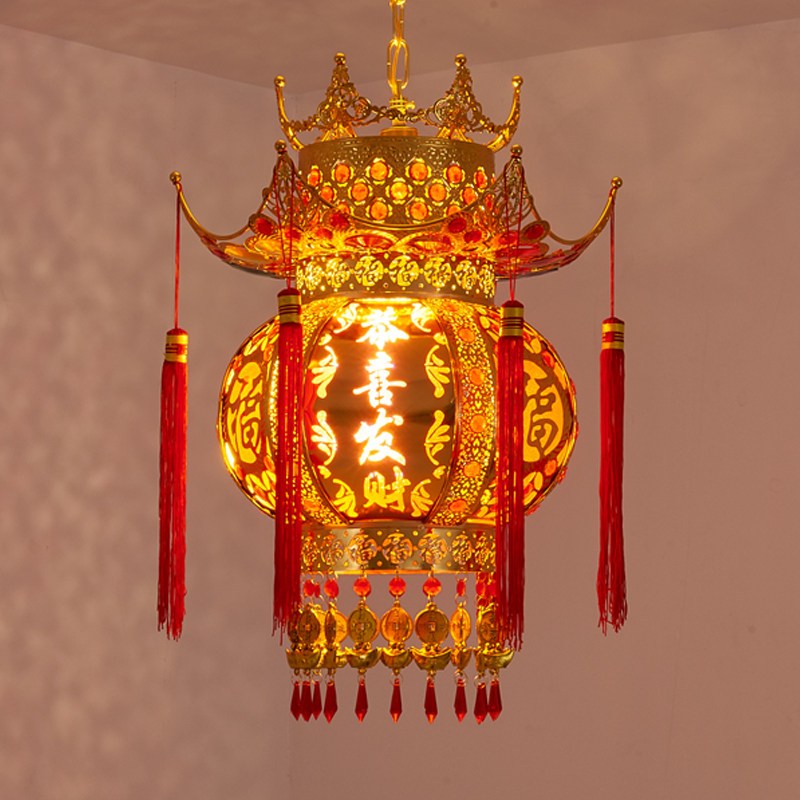婚庆春式宫灯仿古阳台大门过年中节大饰电动走马挂红旋转灯笼吊灯