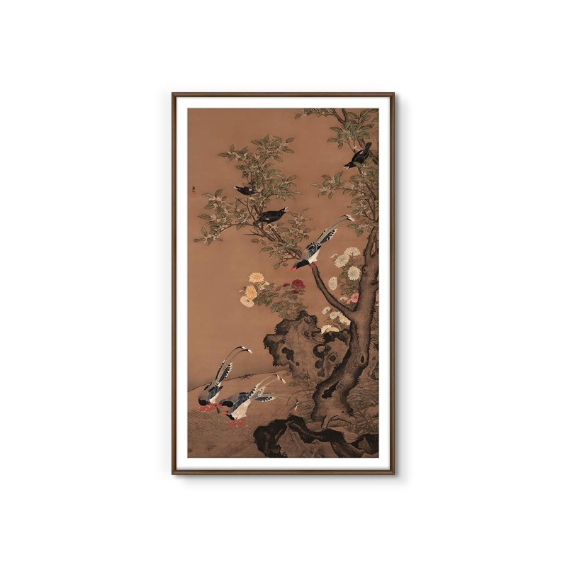 吕图桂菊山禽纪玄关客厅沙术背景墙法式中古风芭莎艺发挂画装饰画