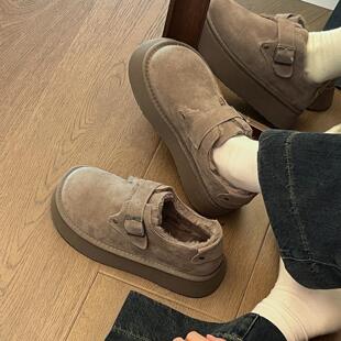 懒人加绒加厚保暖防滑休闲棉鞋 厚底增高勃肯鞋 女年新款