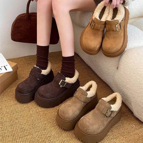 厚底增高勃肯鞋女雪地靴新款秋冬加绒面包鞋子保暖东北大棉鞋