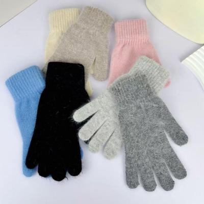 韩系兔毛手套女冬天可爱网红加厚学生保暖防风骑车分指手套男