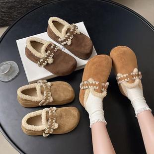 冬保暖低帮雪地靴棉鞋 女新款 毛毛鞋 厚底内增高加绒全包勃肯鞋