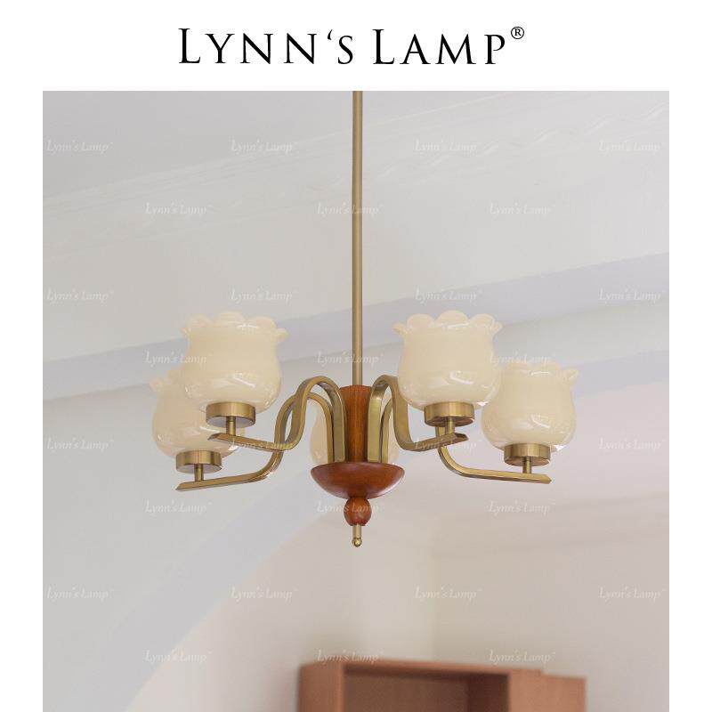 Lynn's立意 中古风奶油客厅吊灯实木卧室书房法式mcm餐厅复古灯具