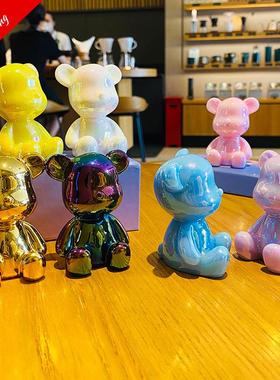 卡通创意可爱配饰摆件桌面电镀小熊汽车室内装饰品情侣公仔小摆件