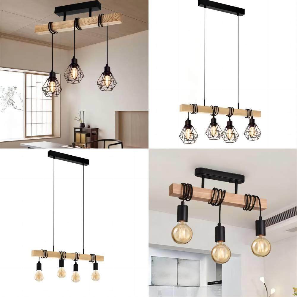 原木餐厅吧台长条吊灯loft工业风北欧咖啡厅店铺茶室三头艺术吊灯