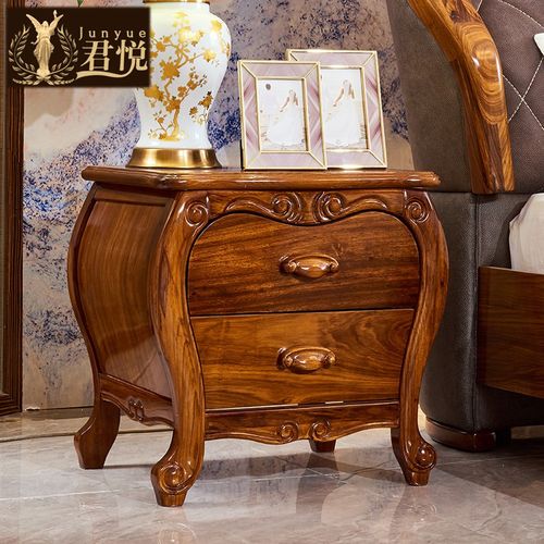 乌金木床头柜 全实木卧室窗头柜奢华风格家用简欧床边欧式柜子