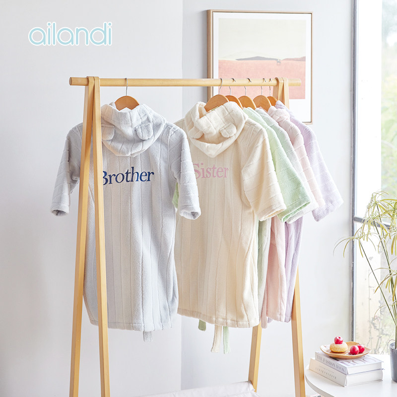 A类全棉儿童浴袍游泳浴衣毛巾料吸水男女童宝宝浴巾带帽浴袍浴服