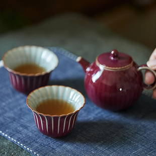 梵悦钧窑 钧瓷小茶壶家用陶瓷功夫泡茶壶单壶五大名窑葵口小茶杯
