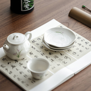 宜物宜心草木灰手绘花瓣杯垫品茗杯防烫隔热杯托茶垫陶瓷茶具茶道
