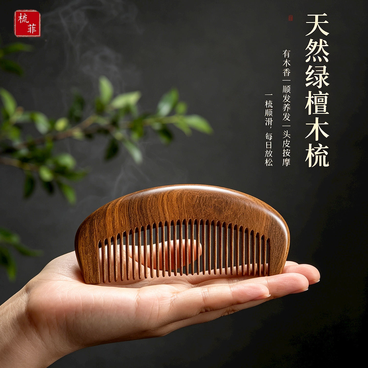 正宗绿檀木老料加厚按摩梳养发梳