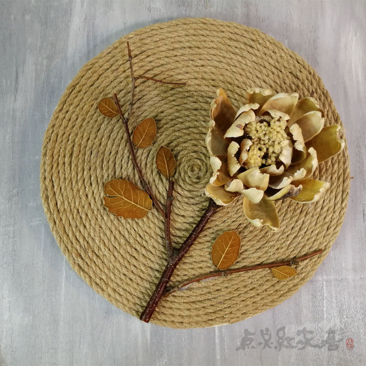 花好月圆麻绳圆形手工装饰画东南亚家居壁饰挂件干花怀旧玄关墙饰