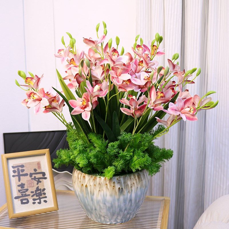 特大号仿真厅3d手感PU大蕙兰盆景家居客花装饰花电视柜酒柜摆设花