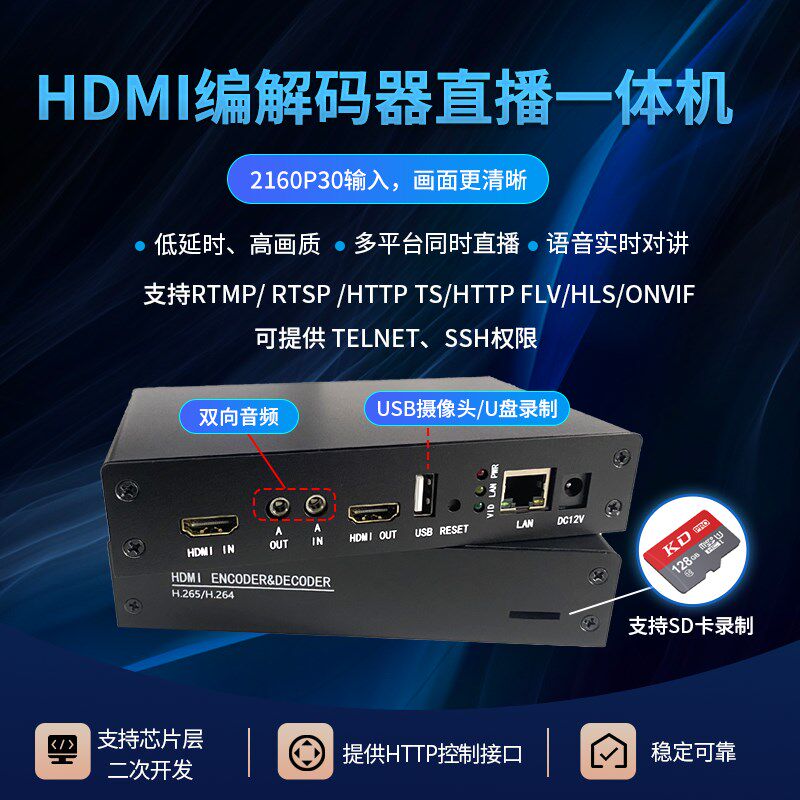 码.265hdmi编h8码器对讲GB2解181雷石iptv监控rtmp/VLC兼海康录制
